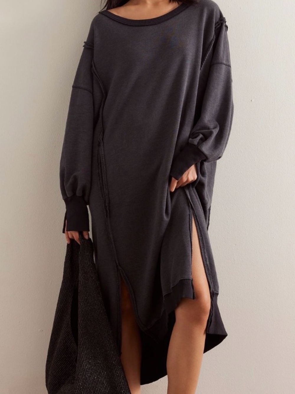 We The Free Charcoal Oversized Camden Maxi Sweatshirt Dress